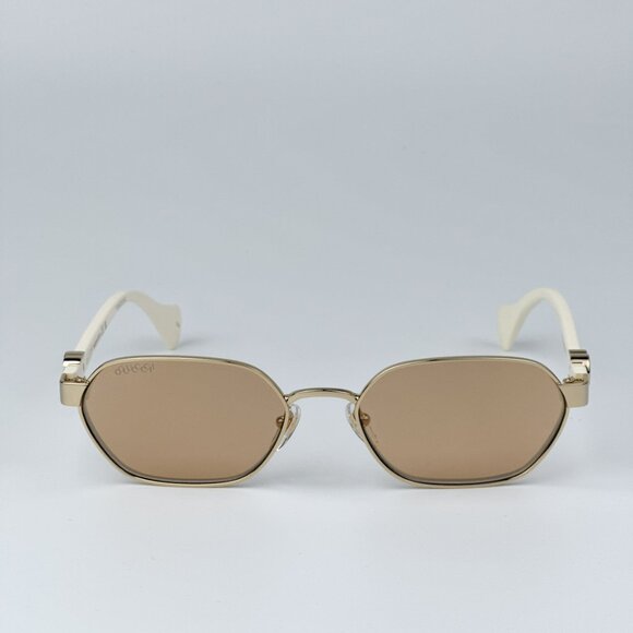 Gucci GG1593S 002 BRAND NEW Sunglasses Gold Ivory Pink  Geometric Unisex - Picture 6 of 12